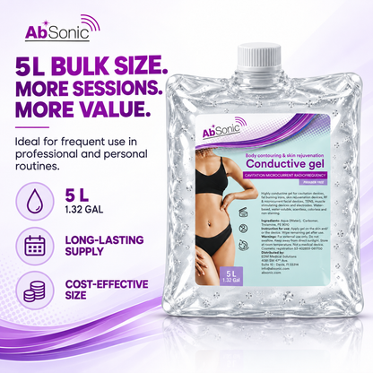 Absonic Conductive Gel for Cavitation Machine, Gel for Baby Doppler - Clear Ultrasonic Gel for Body Sculpting, Microcurrent, Water-Based - 5 L Pack