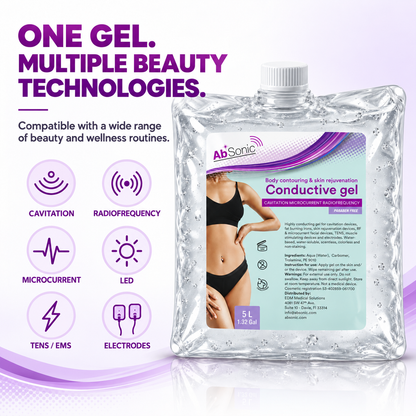 Absonic Conductive Gel for Cavitation Machine, Gel for Baby Doppler - Clear Ultrasonic Gel for Body Sculpting, Microcurrent, Water-Based - 5 L Pack